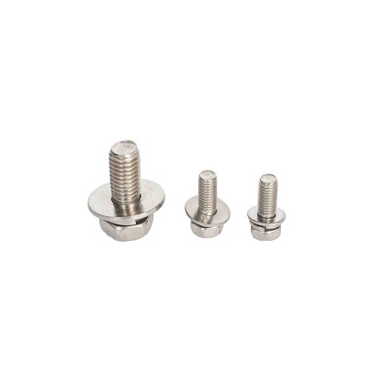 Cross recessed hexagonal flat spring washer combination screw - stainless steel