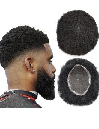 8mm Curls Afro Human Hair Piece Toupee for Men