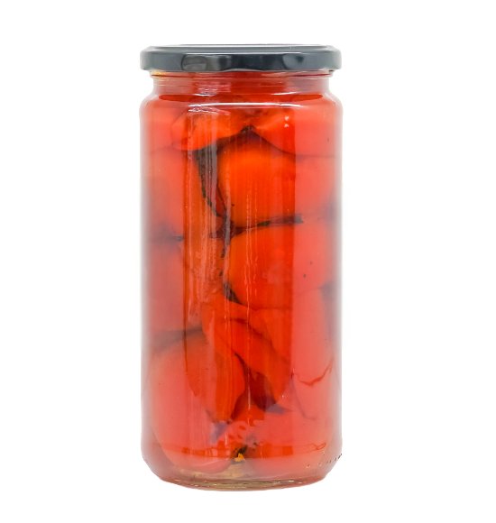 Roasted sweet pepper whole in glass jar