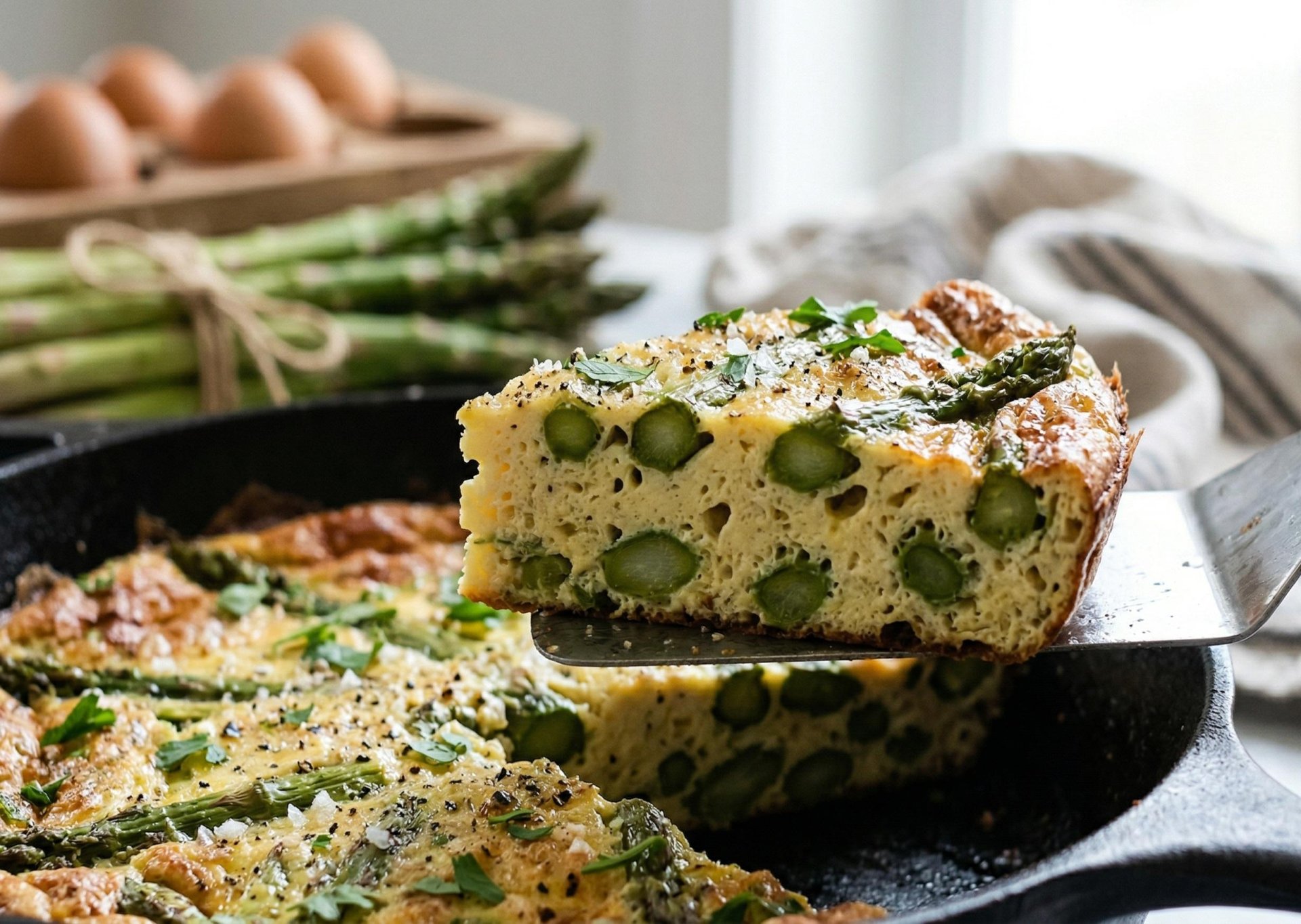 Asparagus frittata with cheese and herbs