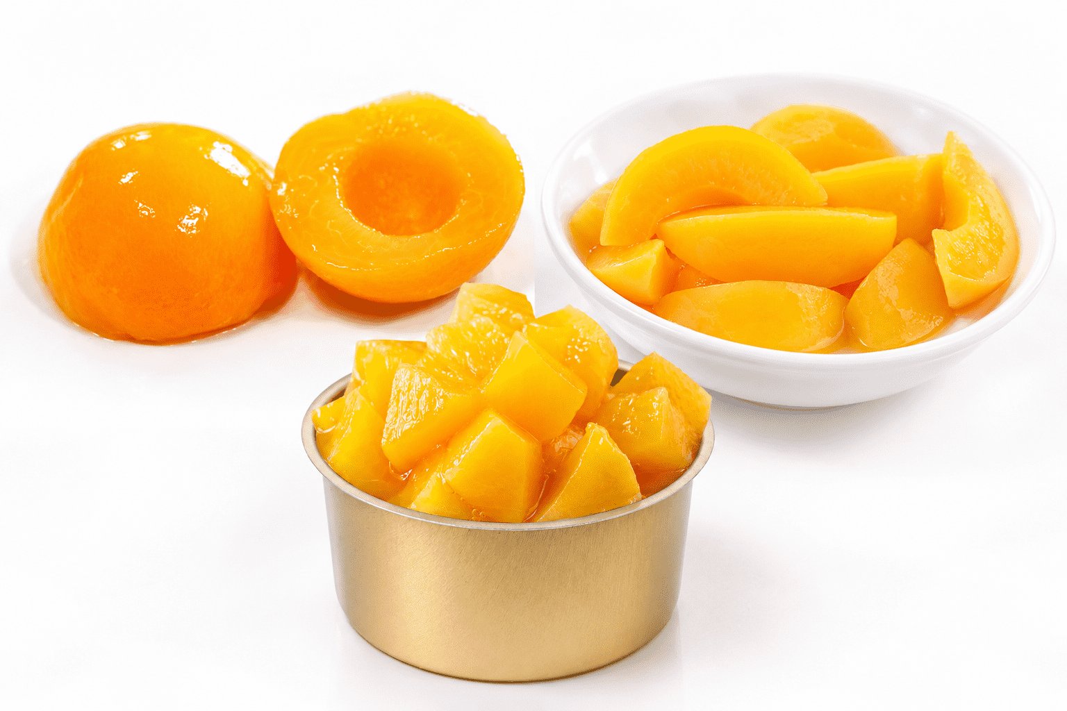 Canned peach halves, slices and chunks comparison