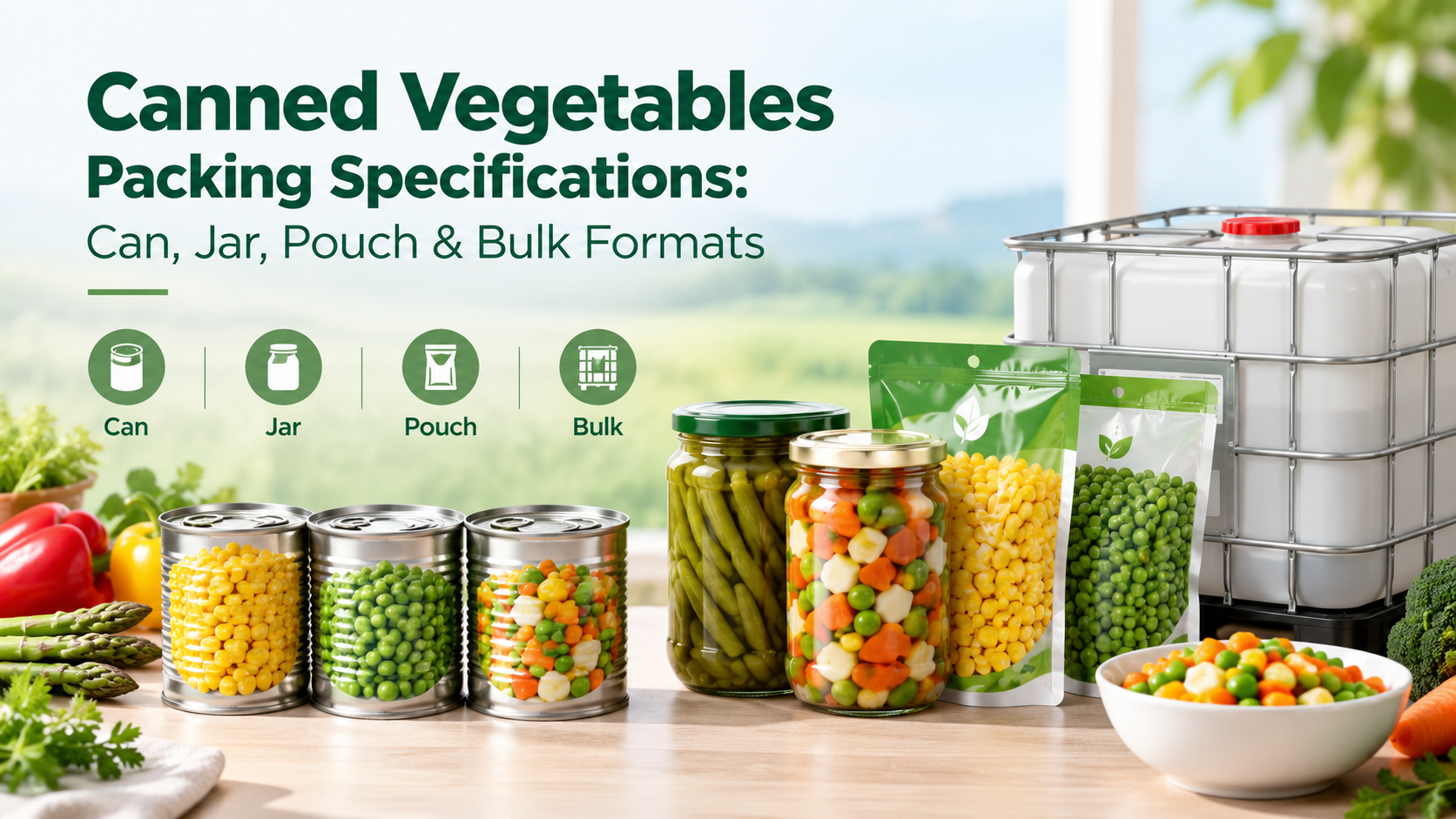 Canned Vegetables Packing Specifications: Can, Jar, Pouch & Bulk Formats