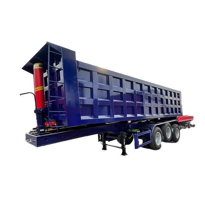 Semi-remorque à benne basculante arrière avec suspension à bogie