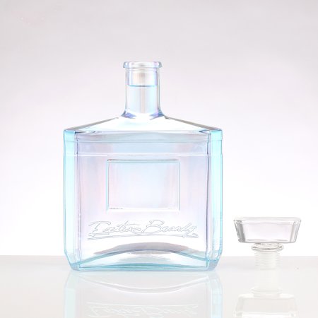 Blue Flat Square Glass Bottle