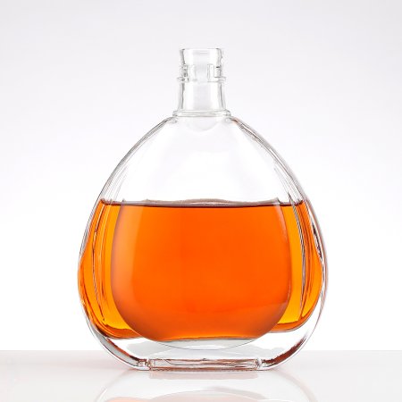 Transparent flat 700ml glass brandy bottle