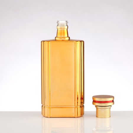 Golden Flat Spirit Glass Bottle
