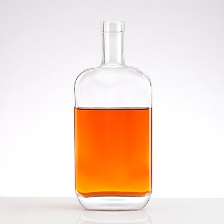 Flat square 50cl transparent glass liquor bottle