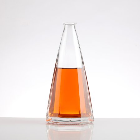 Hexagonal conical spirit glass bottle 