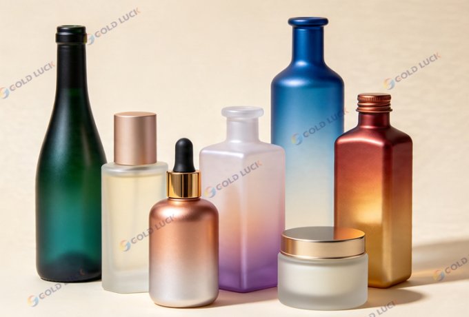 The process of spraying, drying and curing colored glass bottles