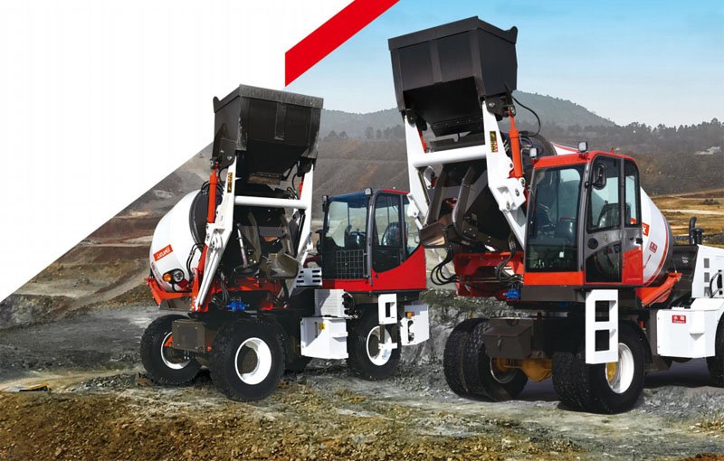 Self-loading concrete mixer