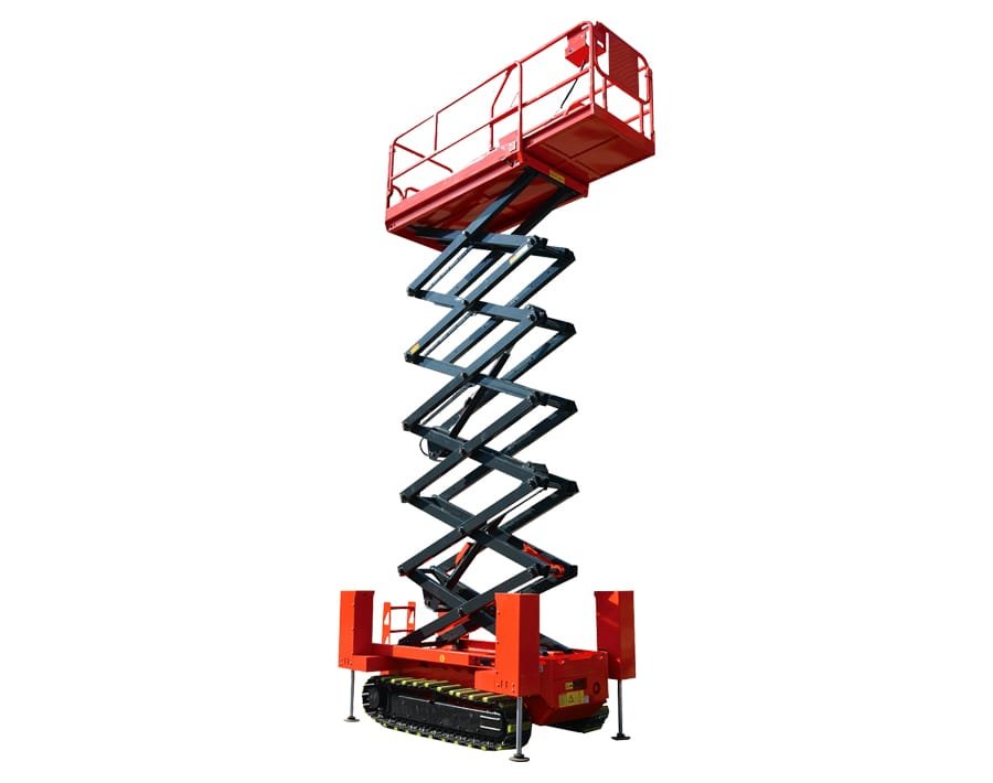 Plataforma elevadora de tijera sobre orugas con estabilizadores — 14-16 m