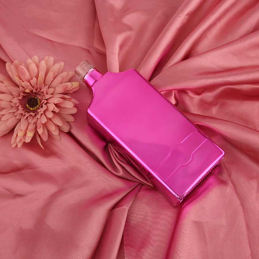 Pink Metallic Square Glass Bottle (5)