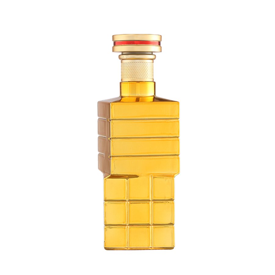 Square Gold 750ml Whisky Gin Glass Bottle (3)