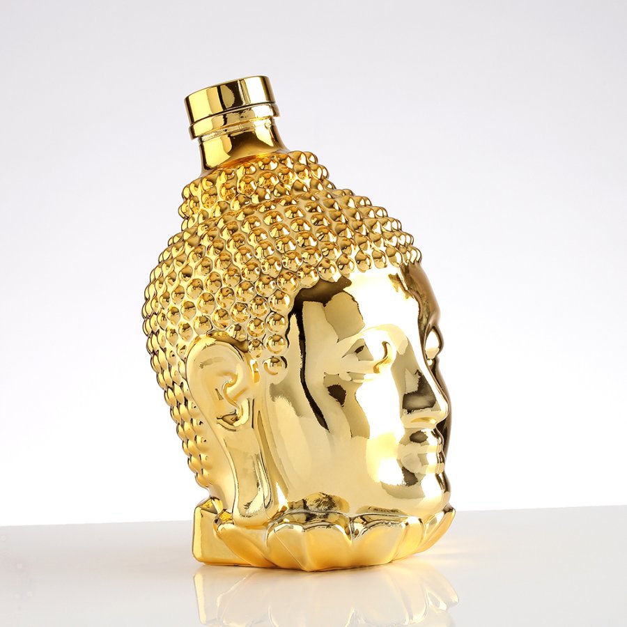 Golden Buddha head Whisky Liquor Glass Bottle (4)