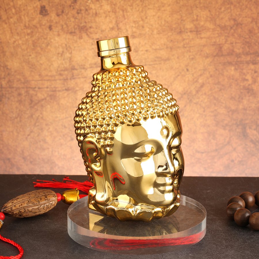 Golden Buddha head Whisky Liquor Glass Bottle (6)