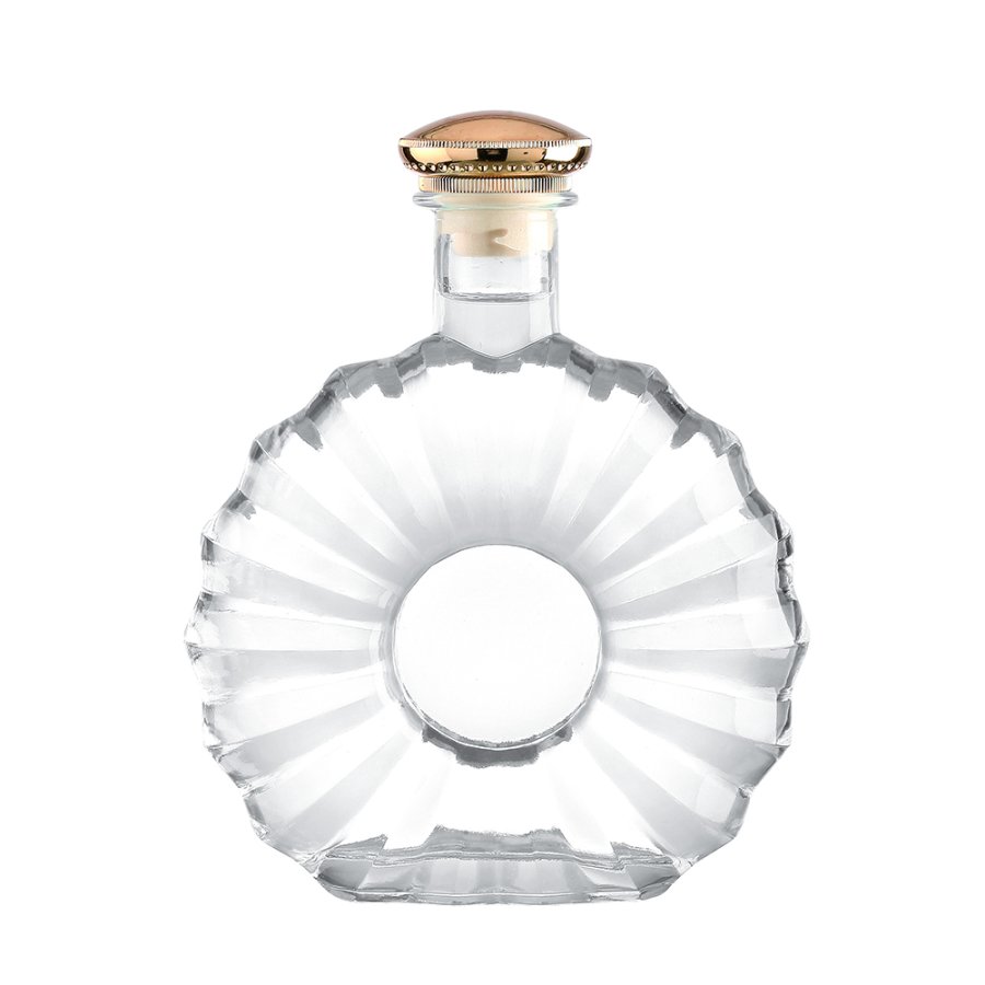 Unique Flat Round Design 500ml Brandy Bottle (2)、Clear Scalloped Design 750ml Spirits Glass Bottle