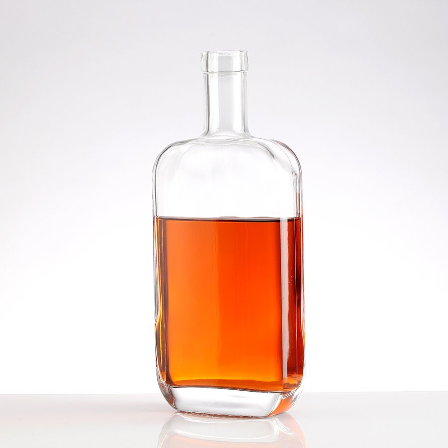 Flat square 50cl transparent glass liquor bottle (7)