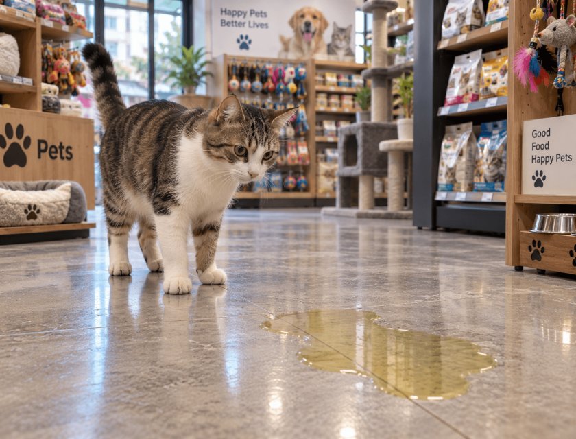 Urine spill cleanup in pet shops, grooming facilities and boarding facilities