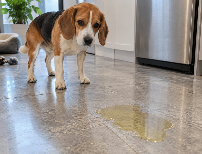Fresh pet urine on non-porous hard floors