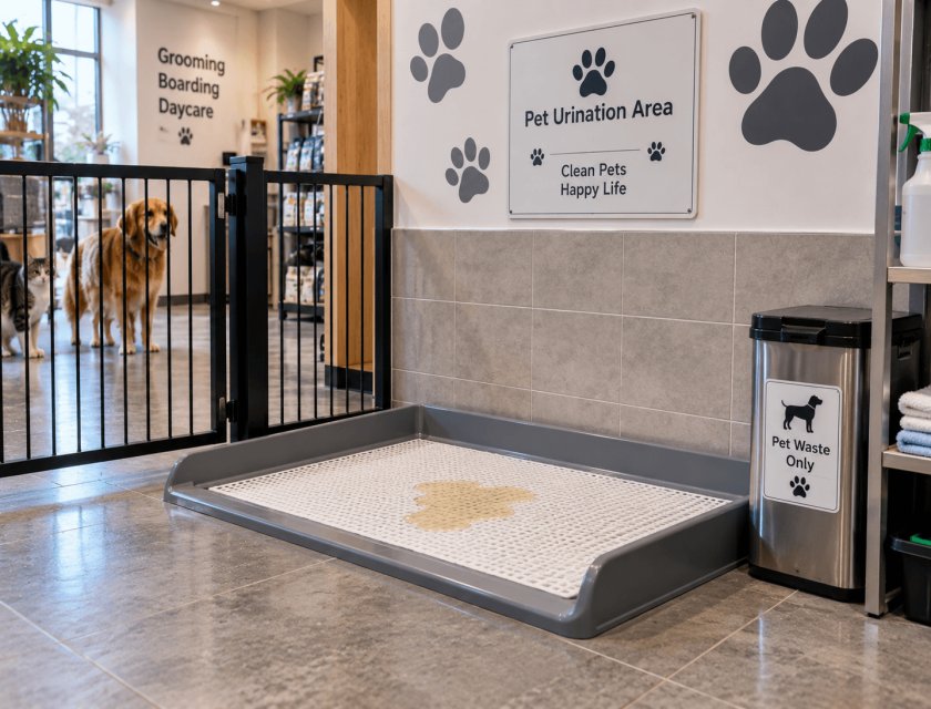 Urine collection areas in pet-care facilities