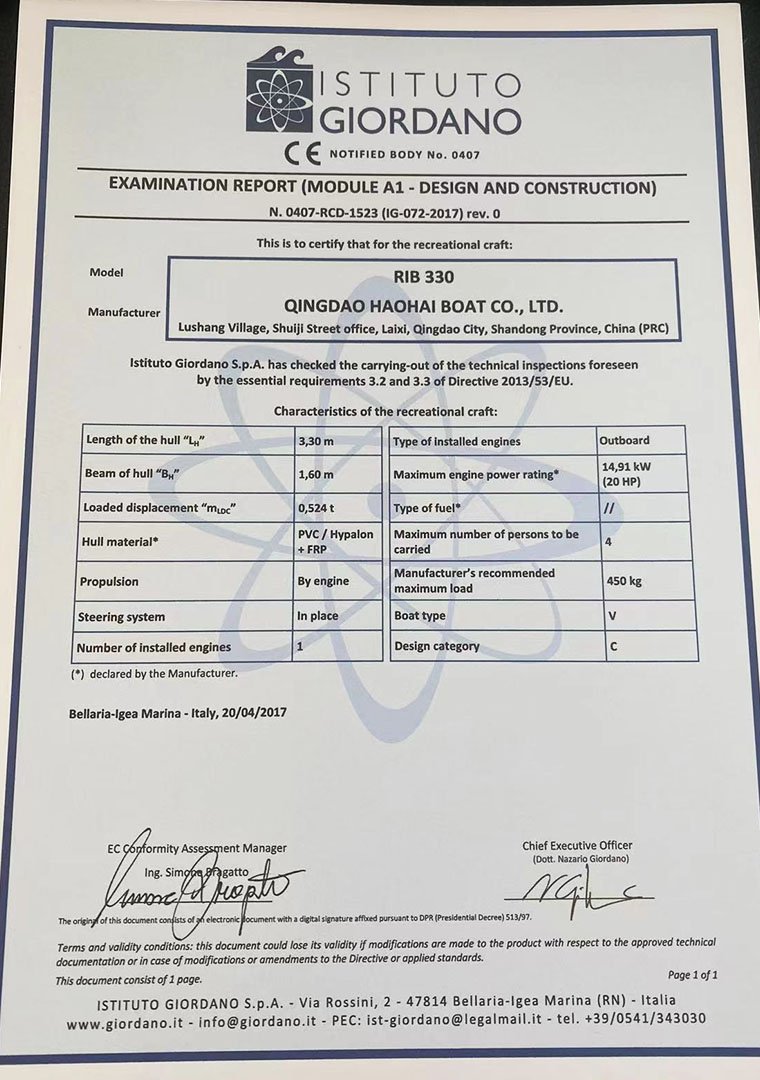 RIB330 CE certification