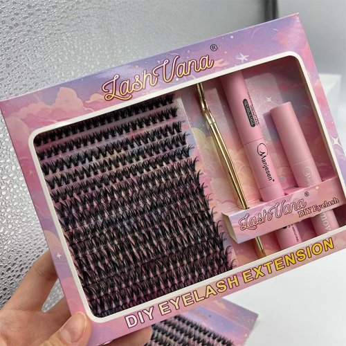 Pre Cut Segment Lash Glue Mink Diy Eyelash Extensions Kit Wholesale Individual Silk Fiber Cluster Lash False Eyelash Kit