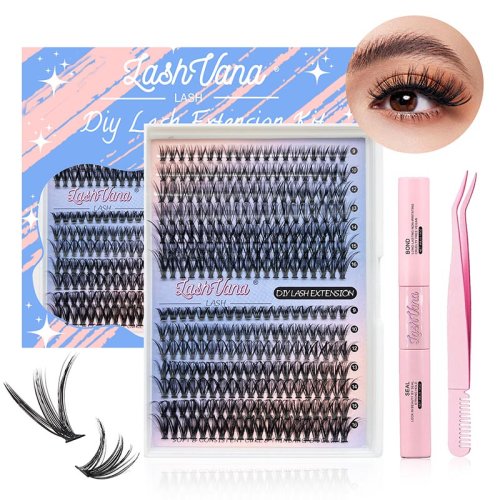 LASHVANA individual lash extension kit private label segment cluster lashes wholesale DIY natural lash clusters tool set