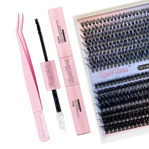 LASHVANA Individual Lashes Spikes Clusters Lash Kit For Beginners Diy Segment Strip Eyelash Lash Cluster Extension Glue Kit