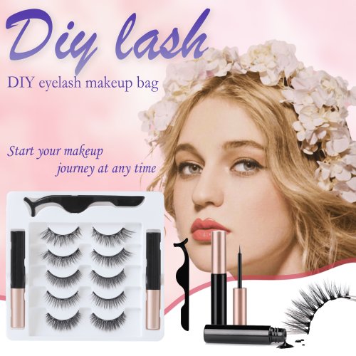 Magnetic False Eyelash Kit - 5 Pairs with Glue and Tweezer