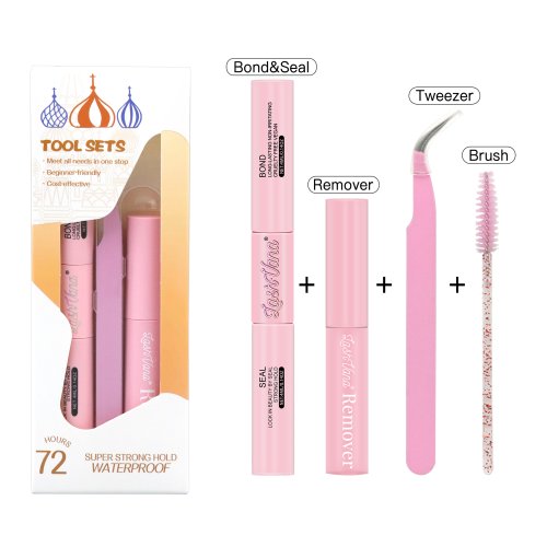 Lash Bond and Seal with Remover & Tweezer Kit - 4 in 1 DIY Eyelash Extension Tools Set