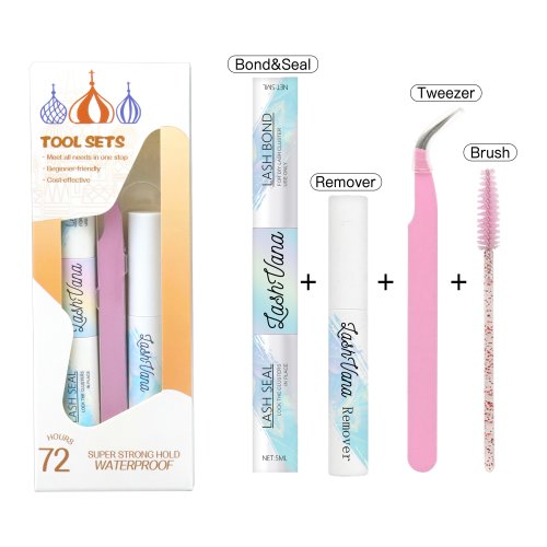 Lash Tool Set, Cluster Lash Glue Bond & Seal, Lash Remover, Tweezers and Lash Brush for DIY Eyelash Extensions