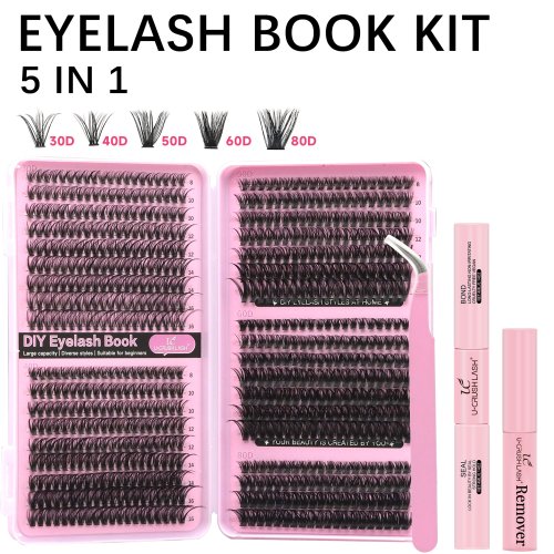 One Book, Five Looks — HEYELASH DIY Lash Book with 30D/40D/50D/60D/80D Volumes, Bond, Seal, Remover & Curved Tweezers