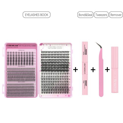 8–16mm in One Kit — U-CRUSHLASH Eyelashes Book for DIY Lash Extensions at Home with Mixed Cluster Styles and Full Tool Set