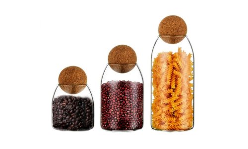 With Cork Ball Lid Food Storage Jar Kitchen Food Grade Borosilicate Glass Storage Bottles & Jars Handmade Customized Logo Party Round