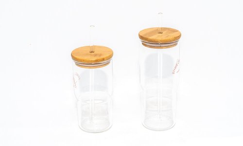 Customized logo 500ml 16oz Clear Transparent Coffee Beer Glass Can Shaped Tumbler Cups with Bamboo Lid and Glass Straw