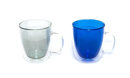 Custom 12oz glass cup Handblown reusable double wall borosilicate glass coffee cup with handle