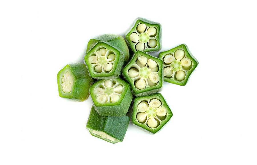 freeze dried chopped-okra-isolated-white-background