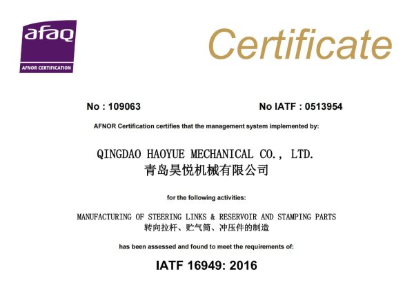 IATF 16949 Quality Management System Certificate