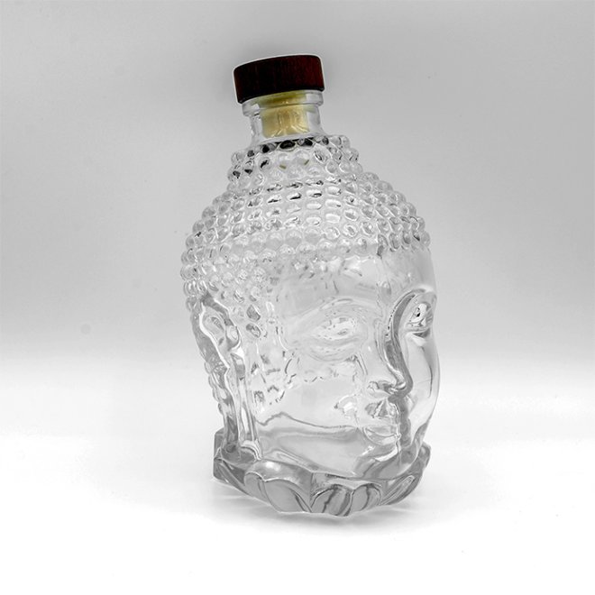 Buddha Head Liquor Bottle Clear Glass Bottle