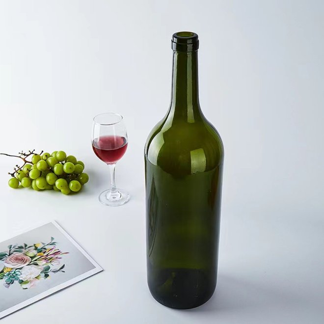 750ml Antique Green Heavy Large Glass Red Wine Bottle