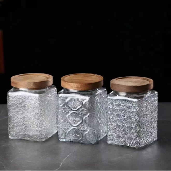 Square Shape Honey Food Fancy Colored Glass Jar