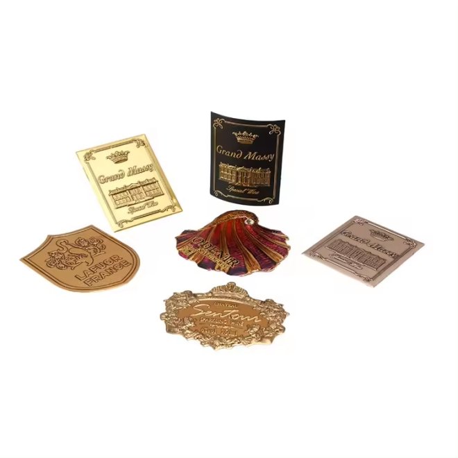 Bright Gold Embossed Curved Metal Label for Wine Bottles
