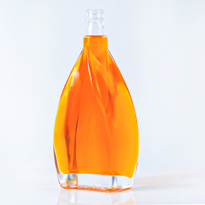 Liquor Whisky Unique Shape Glass Bottle With Cork Stopper