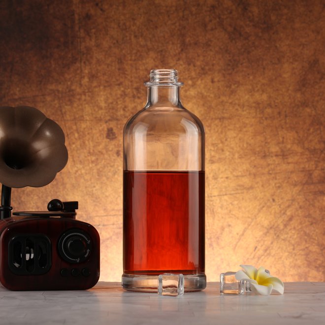 Custom Logo Beverage Round Spirit Vodka Gin Glass Bottle