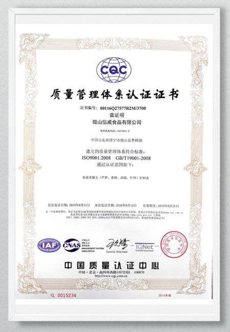 ISO9001 - WEINAN CIWAY