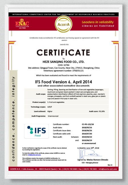 IFS Certificate -  HEZE SANQING 2018