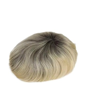 Dark Rooted Platinum-Blonde Male Hair System