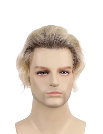 Dark Rooted Platinum-Blonde Male Hair System