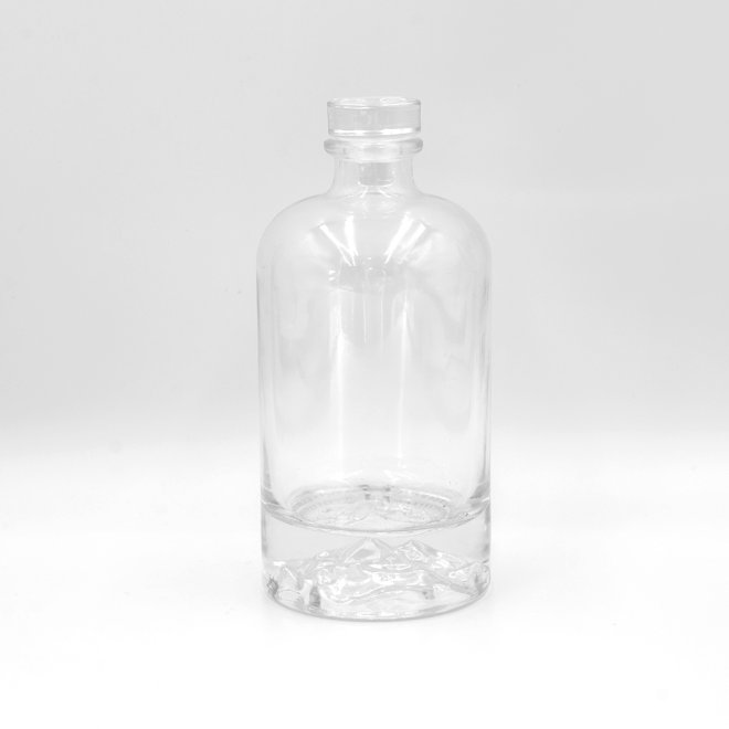 Botella de vidrio redonda vacía licor vino ginebra whisky vodka tequila