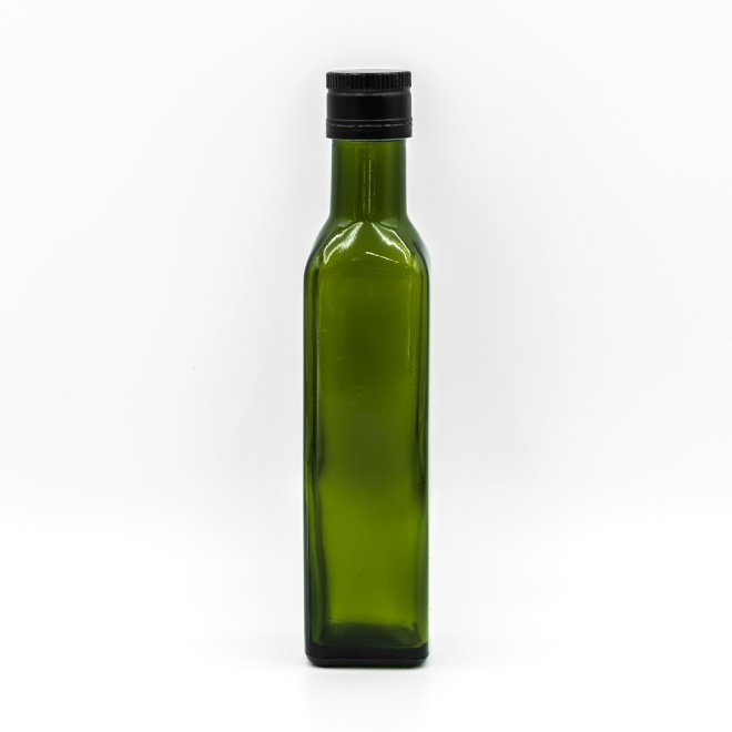 Botella de aceite de oliva virgen cuadrada vacía